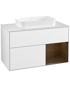 Villeroy und Boch Finion Villeroy und Boch Finion G251GNGF 100cm, cover plate white matt, Emotion, shelf on the right walnut veneer, glossy white lacquer
