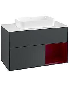 Villeroy und Boch Finion Villeroy und Boch G251HBHG 100cm, plaque de finition blanc mat, Emotion, étagère à droite Peony , Midnight Blue Matt Lacquer