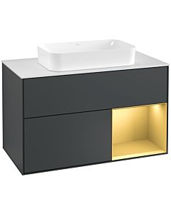 Villeroy und Boch Finion Villeroy und Boch G251HFHG 100cm, plaque de recouvrement blanc mat, Emotion, étagère droite or mat, Midnight Blue Matt Lacquer