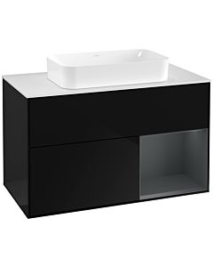Villeroy und Boch Finion Waschtischunterschrank G251HGPH 100cm, Abdeckplatte white matt, Emotion, Regal rechts Midnight Blue Matt Lacquer, Glossy Black Lacquer