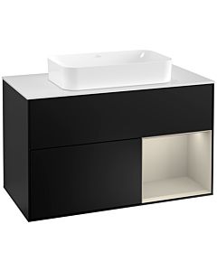 Villeroy und Boch Finion Villeroy und Boch G251HHPD 100cm, plaque de recouvrement blanc mat, Emotion, étagère à droite Sand mat, laqué noir mat