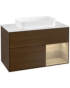 Villeroy und Boch Finion Waschtischunterschrank G251PCGN 100cm, Abdeckplatte white matt, Emotion, Regal rechts Oak Veneer, Walnut veneer