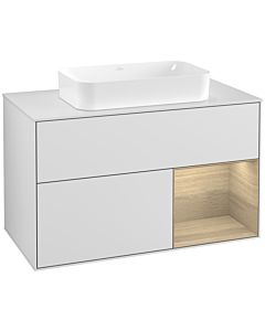 Villeroy und Boch Finion Waschtischunterschrank G251PCMT 100cm, Abdeckplatte white matt, Emotion, Regal rechts Oak Veneer, White matt lacquer