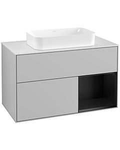 Villeroy und Boch Finion Waschtischunterschrank G251PDGJ 100cm, Abdeckplatte white matt, Emotion, Regal rechts Black matt lacquer, Light grey matt
