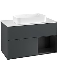 Villeroy und Boch Finion Waschtischunterschrank G251PDHG 100cm, Abdeckplatte white matt, Emotion, Regal rechts Black matt lacquer, Midnight Blue Matt Lacquer