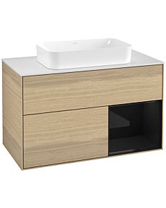Villeroy und Boch Finion Waschtischunterschrank G251PHPC 100cm, Abdeckplatte white matt, Emotion, Regal rechts Glossy Black Lacquer, Oak Veneer