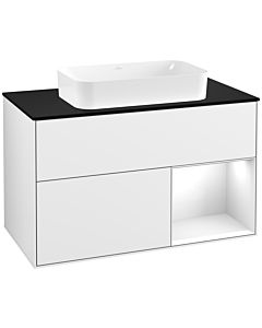 Villeroy und Boch Finion Waschtischunterschrank G252GFGF 100cm, Abdeckplatte black matt, Emotion, Regal rechts Glossy white lacquer, Glossy white lacquer