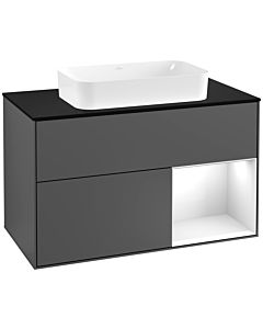 Villeroy und Boch Finion Villeroy und Boch G252GFGK 100cm, plaque de finition noir mat, Emotion, étagère à droite Laque blanc brillant, Anthracite mat