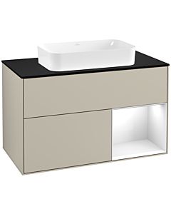 Villeroy und Boch Finion Villeroy und Boch Finion G252GFHH 100cm, cover plate black matt, Emotion, shelf on the right Glossy white lacquer, Sand Matt Lacquer