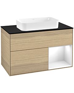 Villeroy und Boch Finion Waschtischunterschrank G252GFPC 100cm, Abdeckplatte black matt, Emotion, Regal rechts Glossy white lacquer, Oak Veneer