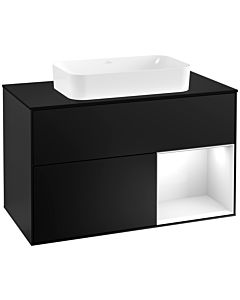 Villeroy und Boch Finion Waschtischunterschrank G252GFPD 100cm, Abdeckplatte black matt, Emotion, Regal rechts Glossy white lacquer, Black matt lacquer