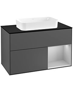 Villeroy und Boch Finion Villeroy und Boch G252GJGK 100cm, plaque de finition noir mat, Emotion, étagère à droite gris clair mat, anthracite mat