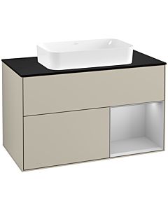 Villeroy und Boch Finion Villeroy und Boch Finion G252GJHH 100cm, cover plate black matt, Emotion, shelf on the right light gray matt, Sand Matt Lacquer