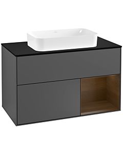 Villeroy und Boch Finion Villeroy und Boch G252GNGK 100cm, plaque de finition noir mat, Emotion, étagère à droite placage noyer, Anthracite mat