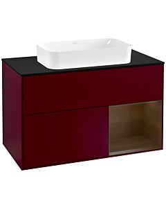 Villeroy und Boch Finion Waschtischunterschrank G252GNHB 100cm, Abdeckplatte black matt, Emotion, Regal rechts Walnut veneer, Peony Matt