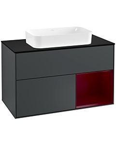 Villeroy und Boch Finion Villeroy und Boch G252HBHG 100cm, plaque de finition noir mat, Emotion, étagère à droite Peony , Midnight Blue Matt Lacquer