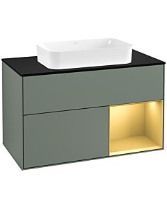 Villeroy und Boch Finion Villeroy und Boch Finion G252HFGM 100cm, cover plate black matt, Emotion, shelf on the right gold matt, Olive Matt Lacquer