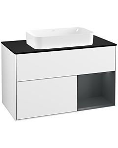 Villeroy und Boch Finion Villeroy und Boch Finion G252HGGF 100cm, cover plate black matt, Emotion, shelf on the right Midnight Blue Matt Lacquer , glossy white lacquer