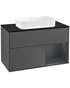 Villeroy und Boch Finion Villeroy und Boch G252HGGK 100cm, plaque de finition noir mat, Emotion, étagère à droite Midnight Blue Matt Lacquer , Anthracite mat