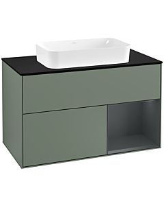 Villeroy und Boch Finion Waschtischunterschrank G252HGGM 100cm, Abdeckplatte black matt, Emotion, Regal rechts Midnight Blue Matt Lacquer, Olive Matt Lacquer