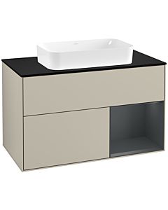 Villeroy und Boch Finion Villeroy und Boch G252HGHH 100cm, plaque de finition noir mat, Emotion, étagère à droite Midnight Blue Matt Lacquer , Sand Matt Lacquer