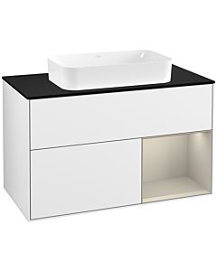 Villeroy und Boch Finion Villeroy und Boch Finion G252HHGF 100cm, cover plate black matt, Emotion, shelf on the right Sand matt, glossy white lacquer