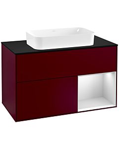 Villeroy und Boch Finion Villeroy und Boch G252MTHB 100cm, plaque de finition noir mat, Emotion, étagère à droite laqué blanc mat, Peony Matt