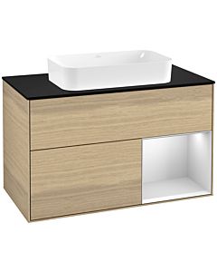 Villeroy und Boch Finion Villeroy und Boch Finion G252MTPC 100cm, cover plate black matt, Emotion, shelf on the right white matt lacquer, Oak Veneer
