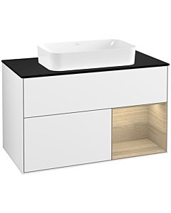 Villeroy und Boch Finion Villeroy und Boch G252PCGF 100cm, plaque de finition noir mat, émotion, étagère à droite Oak Veneer , laqué blanc brillant
