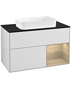 Villeroy und Boch Finion Waschtischunterschrank G252PCMT 100cm, Abdeckplatte black matt, Emotion, Regal rechts Oak Veneer, White matt lacquer