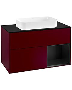 Villeroy und Boch Finion Waschtischunterschrank G252PDHB 100cm, Abdeckplatte black matt, Emotion, Regal rechts Black matt lacquer, Peony Matt