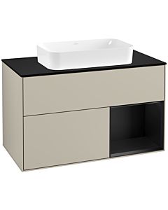 Villeroy und Boch Finion Villeroy und Boch G252PDHH 100cm, plaque de recouvrement noir mat, Emotion, étagère à droite Laque noire mate, Sand Matt Lacquer