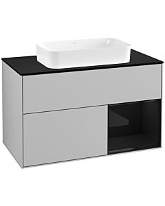 Villeroy und Boch Finion Villeroy und Boch Finion G252PHGJ 100cm, cover plate black matt, Emotion, shelf on the right Glossy Black Lacquer , light gray matt