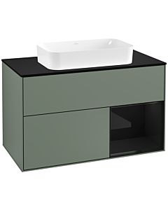 Villeroy und Boch Finion Villeroy und Boch G252PHGM 100cm, plaque de finition noir mat, émotion, étagère à droite Glossy Black Lacquer , Olive Matt Lacquer