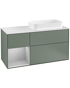 Villeroy und Boch Finion Waschtischunterschrank G271GJGM 120cm, Abdeckplatte white matt, Emotion, Regal links Light grey matt, Olive Matt Lacquer