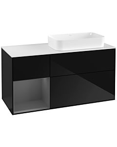 Villeroy und Boch Finion Waschtischunterschrank G271GKPH 120cm, Abdeckplatte white matt, Emotion, Regal links Anthracite matt, Glossy Black Lacquer