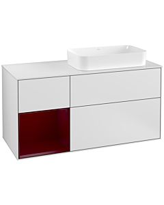 Villeroy und Boch Finion Villeroy und Boch G271HBMT 120cm, plaque de recouvrement blanc mat, Emotion, étagère à gauche Peony , laqué blanc mat