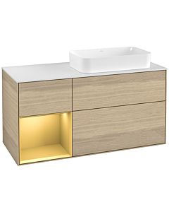 Villeroy und Boch Finion Waschtischunterschrank G271HFPC 120cm, Abdeckplatte white matt, Emotion, Regal links Gold matt, Oak Veneer