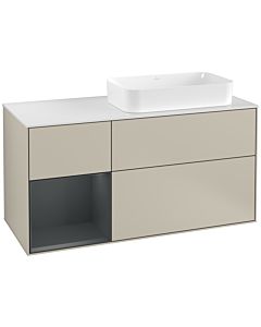 Villeroy und Boch Finion Waschtischunterschrank G271HGHH 120cm, Abdeckplatte white matt, Emotion, Regal links Midnight Blue Matt Lacquer, Sand Matt Lacquer