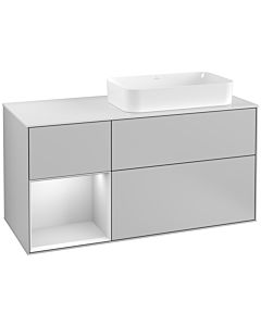 Villeroy und Boch Finion Waschtischunterschrank G271MTGJ 120cm, Abdeckplatte white matt, Emotion, Regal links White matt lacquer, Light grey matt