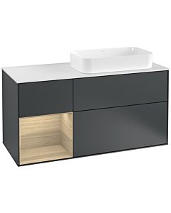 Villeroy und Boch Finion Waschtischunterschrank G271PCHG 120cm, Abdeckplatte white matt, Emotion, Regal links Oak Veneer, Midnight Blue Matt Lacquer