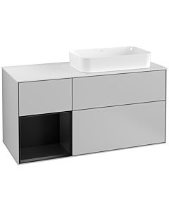 Villeroy und Boch Finion Waschtischunterschrank G271PDGJ 120cm, Abdeckplatte white matt, Emotion, Regal links Black matt lacquer, Light grey matt