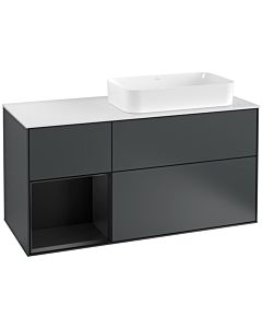 Villeroy und Boch Finion Waschtischunterschrank G271PDHG 120cm, Abdeckplatte white matt, Emotion, Regal links Black matt lacquer, Midnight Blue Matt Lacquer