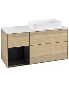 Villeroy und Boch Finion Waschtischunterschrank G271PDPC 120cm, Abdeckplatte white matt, Emotion, Regal links Black matt lacquer, Oak Veneer