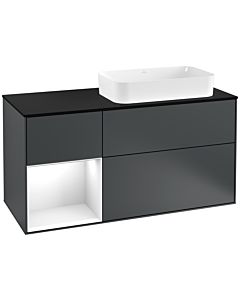 Villeroy und Boch Finion Waschtischunterschrank G272GFHG 120cm, Abdeckplatte black matt, Emotion, Regal links Glossy white lacquer, Midnight Blue Matt Lacquer