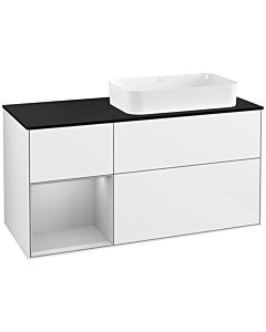 Villeroy und Boch Finion Villeroy und Boch G272GJGF 120cm, plaque de finition noir mat, Emotion, étagère à gauche gris clair mat, laqué blanc brillant