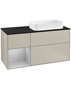 Villeroy und Boch Finion Villeroy und Boch G272GJHH 120cm, plaque de finition noir mat, Emotion, étagère gauche gris clair mat, Sand Matt Lacquer