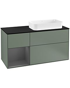 Villeroy und Boch Finion Waschtischunterschrank G272GKGM 120cm, Abdeckplatte black matt, Emotion, Regal links Anthracite matt, Olive Matt Lacquer