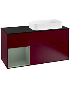 Villeroy und Boch Finion Waschtischunterschrank G272GMHB 120cm, Abdeckplatte black matt, Emotion, Regal links Olive Matt Lacquer, Peony Matt