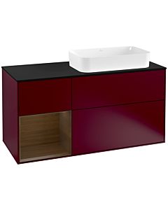 Villeroy und Boch Finion Waschtischunterschrank G272GNHB 120cm, Abdeckplatte black matt, Emotion, Regal links Walnut veneer, Peony Matt